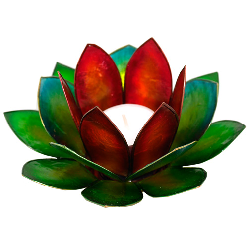 Windlicht Lotusblüte grün-türkis-rot