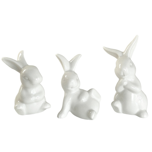 weiße Hasen aus Porzellan, 3er Set, 6 cm