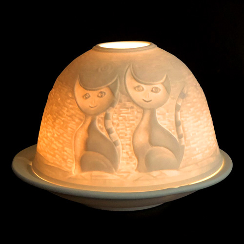 Starlight Porzellan Windlicht Katzen gemalt