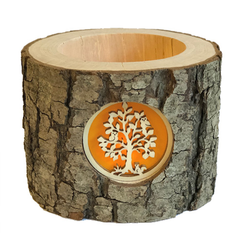 Holz-Windlicht mit 1 Motiv: Baum mit Eule